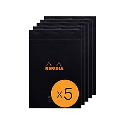 Rhodia 194009C häftade anteckningsblock nr 19 svart A4+ förtryckt datum/anteckningar/verkan 80 löstagbara ark Clairefontaine vitt papper 80 g/m² förpackning med 5 block Rhodia 194009C häftade anteckningsblock nr 19 svart A4+ förtryckt datum/anteckningar/verkan 80 löstagbara ark Clairefontaine vitt papper 80 g/m² förpackning med 5 block