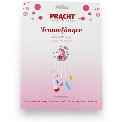 Pracht Creatives Hobby 6045-15041 Diamantmålning drömfångare enhörning blomma drömfångare kit för barn från 5 år Pracht Creatives Hobby 6045-15041 Diamantmålning drömfångare enhörning blomma drömfångare kit för barn från 5 år