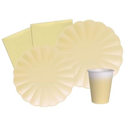 Ciao Tableware Party Pack Unicolor Flower Shape for 24 people (112 pcs: 24 plates Ø23cm, 24 plates Ø18cm, 24 cups 250ml, 40 napkins 33x33cm) in eco-friendly compostable paper, pastel yellow Ciao Tableware Party Pack Unicolor Flower Shape for 24 people (112 pcs: 24 plates Ø23cm, 24 plates Ø18cm, 24 cups 250ml, 40 napkins 33x33cm) in eco-friendly compostable paper, pastel yellow