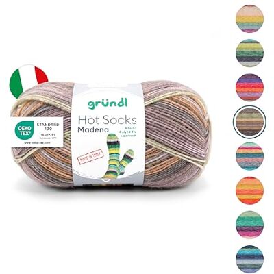 Gründl Hot Socks Madena (socka av 75% ny ull (supertvätt) och 25% polyamid, tillverkad i Italien, 4-vägs strumpgarn, 100 g/420 m, nåltjocklek: 2,5 mm – 3 mm, 1 x 100 g), spårblandning Gründl Hot Socks Madena (socka av 75% ny ull (supertvätt) och 25% polyamid, tillverkad i Italien, 4-vägs strumpgarn, 100 g/420 m, nåltjocklek: 2,5 mm – 3 mm, 1 x 100 g), spårblandning