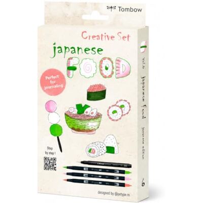 Tombow Japan kreativt set Carpe Koi med ABT dubbel pensel penna [JAPAN-SET6 Japan-inspirerat penselpennset, fineliner, A6 vattenrulle för att rita japansk mat och akvarell Tombow Japan kreativt set Carpe Koi med ABT dubbel pensel penna [JAPAN-SET6 Japan-inspirerat penselpennset, fineliner, A6 vattenrulle för att rita japansk mat och akvarell