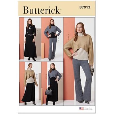 Butterick sömnadsmönster B7013A Misses stickade toppar, kjol och byxor A (XS-S-M-L-XL-XXL) Butterick sömnadsmönster B7013A Misses stickade toppar, kjol och byxor A (XS-S-M-L-XL-XXL)