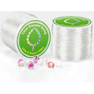 Alyvisun Genomskinlig Elastisk Tråd, 2 Rolls 0.5mm Elastisk Pärltråd Lämplig för DIY Smycken Tillverkning, Halsband, Armband, Hantverk (140m / Spool) Alyvisun Genomskinlig Elastisk Tråd, 2 Rolls 0.5mm Elastisk Pärltråd Lämplig för DIY Smycken Tillverkning, Halsband, Armband, Hantverk (140m / Spool)