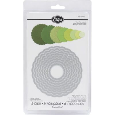 Sizzix 18737552 Ramar Stansning Circles Scallop, Andra, Silver, 10,8 x 10,8 cm – 3,18 x 3,18 cm, 8 stycken Sizzix 18737552 Ramar Stansning Circles Scallop, Andra, Silver, 10,8 x 10,8 cm – 3,18 x 3,18 cm, 8 stycken