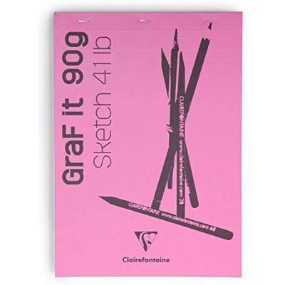 Clairefontaine 96671C GraF'it häftklamrat block 80 ark med platt skissdesign löstagbara ark A5 14,8 x 21 cm 90 g rosa omslag förpackning med 10 block Clairefontaine 96671C GraF'it häftklamrat block 80 ark med platt skissdesign löstagbara ark A5 14,8 x 21 cm 90 g rosa omslag förpackning med 10 block