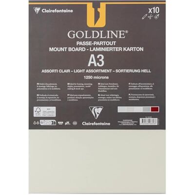 Clairefontaine 96818C Paquet Contrecollés pour Passe-Partout Goldline A3 29,7x42 cm 1,25 mm d'Épaisseur 10 Feuilles Contrecollées Âme Blanche Assortiment Clair Idéal pour l'Encadrement Clairefontaine 96818C Paquet Contrecollés pour Passe-Partout Goldline A3 29,7x42 cm 1,25 mm d'Épaisseur 10 Feuilles Contrecollées Âme Blanche Assortiment Clair Idéal pour l'Encadrement