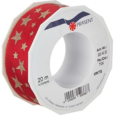 PRÄSENT Prasent 40 mm 20 m Arktis trådbundna stjärnor dekor taft med gyllene kanter, röd PRÄSENT Prasent 40 mm 20 m Arktis trådbundna stjärnor dekor taft med gyllene kanter, röd