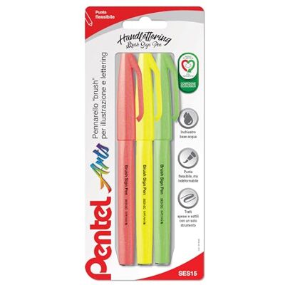 Pentel SES15C Brush Sign Pen Fluo, märkpenna flexibel fiberspets idealisk för bokstäver, kalligrafi, fluorescerande färgillustration 3 st Pentel SES15C Brush Sign Pen Fluo, märkpenna flexibel fiberspets idealisk för bokstäver, kalligrafi, fluorescerande färgillustration 3 st
