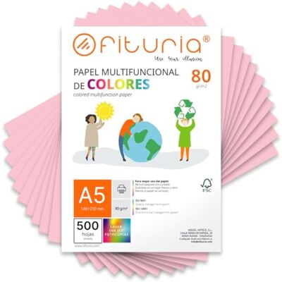 OFITURIA A5-färgfolio, 80 gr, 250 ark – färgat papper för hantverk, skrivare och scrapbooking – A5-färgfolio, perfekt origami, kontor och skola (ljusrosa) OFITURIA A5-färgfolio, 80 gr, 250 ark – färgat papper för hantverk, skrivare och scrapbooking – A5-färgfolio, perfekt origami, kontor och skola (ljusrosa)