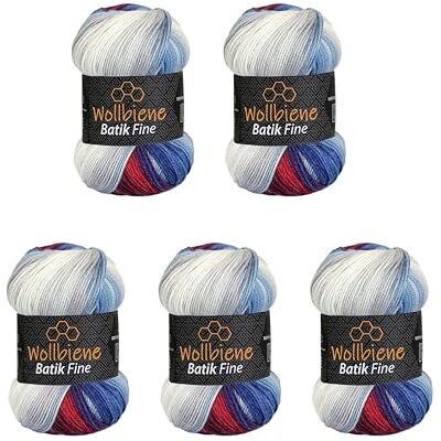 Wollbiene 5 x 100 g ullbi batik fin 500 gram ull med färggradient flerfärgad stickad ull virkull (1540 blå mörkröd vit) Wollbiene 5 x 100 g ullbi batik fin 500 gram ull med färggradient flerfärgad stickad ull virkull (1540 blå mörkröd vit)
