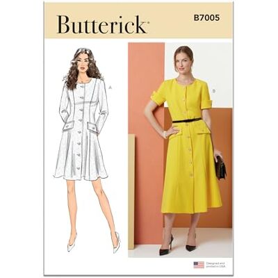Klänning Butterick B7005D5 - Prinsesskärning, Lång ärm, Kort ärm Klänning Butterick B7005D5 - Prinsesskärning, Lång ärm, Kort ärm