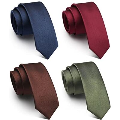 WeiShang klassiska herrslipsar, smal, bredd 5,8 cm, enfärgad, 4 stycken, Bourgogne röd/marinblå/oliv/brun, M WeiShang klassiska herrslipsar, smal, bredd 5,8 cm, enfärgad, 4 stycken, Bourgogne röd/marinblå/oliv/brun, M