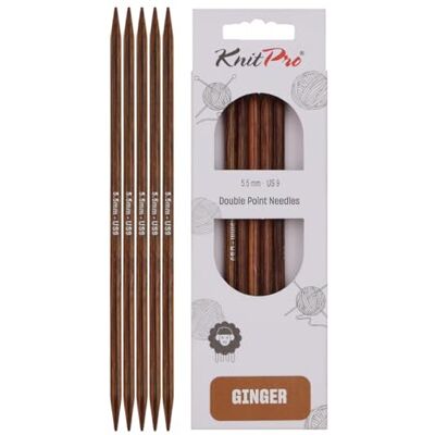 KnitPro Ginger dubbla stickor – 12,5 cm x 5,5 mm, förpackning med 5 KnitPro Ginger dubbla stickor – 12,5 cm x 5,5 mm, förpackning med 5