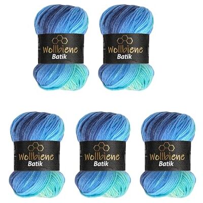 Wollbiene 5 x 100 g ullbi batik 500 gram ull med färggradient flerfärgad stickad ull virkull (2130 blå turkos) Wollbiene 5 x 100 g ullbi batik 500 gram ull med färggradient flerfärgad stickad ull virkull (2130 blå turkos)