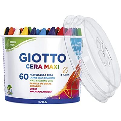 Giotto Cera Maxi supertvättbara stora vaxkritor, 5 x 12 blandade färger, 60 stycken, perfekt för barn, fester och skolor Giotto Cera Maxi supertvättbara stora vaxkritor, 5 x 12 blandade färger, 60 stycken, perfekt för barn, fester och skolor