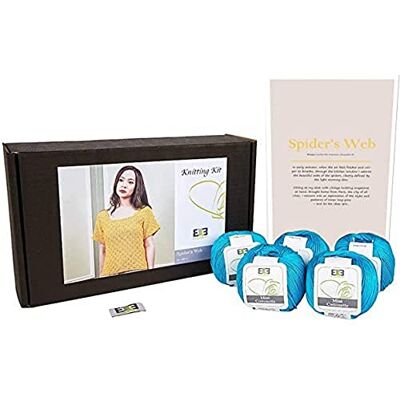 DesignEtte Spider's Web damstickningskit 100 procent egyptisk bomull ull garnskålar och mönster nybörjare startpaket låda 50 g 127 m/5 lager, turkos, L DesignEtte Spider's Web damstickningskit 100 procent egyptisk bomull ull garnskålar och mönster nybörjare startpaket låda 50 g 127 m/5 lager, turkos, L