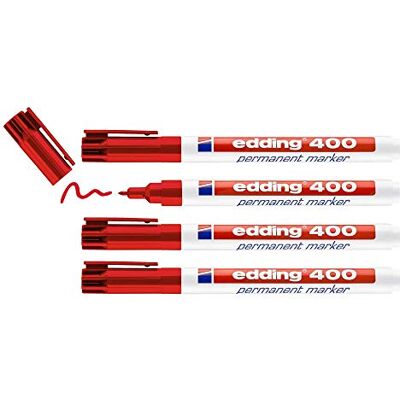 edding 400 permanent markör – röd – 4 pennor – fin rund spets 1 mm – vattentät, snabbtorkande, smutssäkra pennor – för kartong, plast, trä, metall, glas och tyg edding 400 permanent markör – röd – 4 pennor – fin rund spets 1 mm – vattentät, snabbtorkande, smutssäkra pennor – för kartong, plast, trä, metall, glas och tyg
