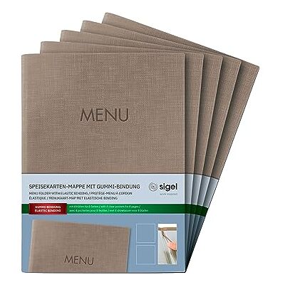 Sigel Sm211/5 -Menymappen A5, Gummibindning, Beige med Linnestruktur, Paket med 5, Slitstark och Lätt att Torka Ren Sigel Sm211/5 -Menymappen A5, Gummibindning, Beige med Linnestruktur, Paket med 5, Slitstark och Lätt att Torka Ren