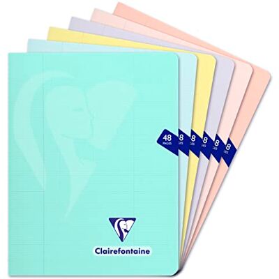 Clairefontaine 308751C Mimesys pastell cahier piqué polypro 17 x 22 cm 48p séyès coloris assortis PAQ DE 10 Clairefontaine 308751C Mimesys pastell cahier piqué polypro 17 x 22 cm 48p séyès coloris assortis PAQ DE 10