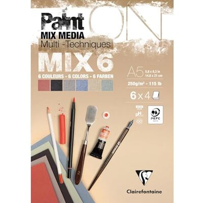 Clairefontaine 976014C Bloc Collé PaintON MIX6 Multi-techniques A5 14,8x21 cm 250g 24 Feuilles Papier Dessin Multi-techniques Assorti de 6 Papiers Clairefontaine 976014C Bloc Collé PaintON MIX6 Multi-techniques A5 14,8x21 cm 250g 24 Feuilles Papier Dessin Multi-techniques Assorti de 6 Papiers