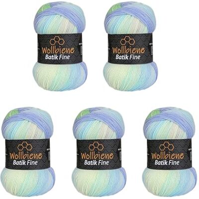 Wollbiene 5 x 100 g ullbi batik fin 500 gram ull med färggradient flerfärgad stickad ull virkull (5010 blå grön aqua) Wollbiene 5 x 100 g ullbi batik fin 500 gram ull med färggradient flerfärgad stickad ull virkull (5010 blå grön aqua)
