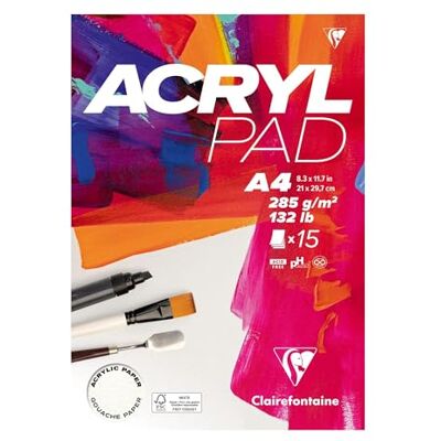 Clairefontaine 96511C Bloc Collé Acrylpad A4 21x29,7 cm 285g 15 Feuilles Papier Acrylique Blanc Naturel avec une Surface Presque Lisse Idéal pour l'Acrylique et la Gouache Clairefontaine 96511C Bloc Collé Acrylpad A4 21x29,7 cm 285g 15 Feuilles Papier Acrylique Blanc Naturel avec une Surface Presque Lisse Idéal pour l'Acrylique et la Gouache