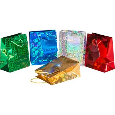 Heku Färgglada presentpåsar med hologrambeläggning, 10 stycken I 5 färger (röd, silver, mörkgrön, guld, mörkblå), 13,5 x 11 x 6 cm, miljövänlig och återanvändbar Heku Färgglada presentpåsar med hologrambeläggning, 10 stycken I 5 färger (röd, silver, mörkgrön, guld, mörkblå), 13,5 x 11 x 6 cm, miljövänlig och återanvändbar