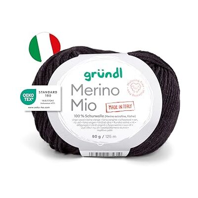 Gründl Ull Merino Mio – mjuk merinoull för stickning och virkning – mysig och hudvänlig – 100% ny ull (merino extrafin) – 1 nystan – 50 g/125 m – nåltjocklek 3–4 – antracit Gründl Ull Merino Mio – mjuk merinoull för stickning och virkning – mysig och hudvänlig – 100% ny ull (merino extrafin) – 1 nystan – 50 g/125 m – nåltjocklek 3–4 – antracit