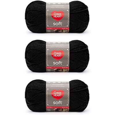 Red Heart mjukt svart garn, 3-pack, 141 g, akryl, 4 medium (kamgarn), 235 meter per nystan, för stickning och virkning. Red Heart mjukt svart garn, 3-pack, 141 g, akryl, 4 medium (kamgarn), 235 meter per nystan, för stickning och virkning.