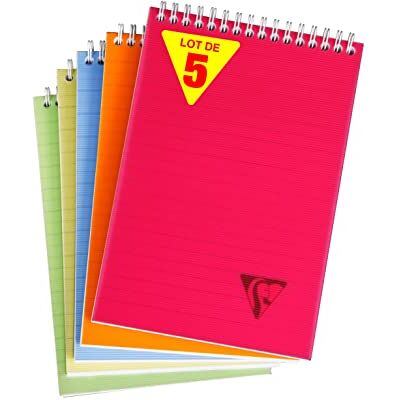 Clairefontaine 'Linicolor' trådbundna anteckningsblock, A4, linjerad, 90 g, 80 ark blandade färger, förpackning med 5 Clairefontaine 'Linicolor' trådbundna anteckningsblock, A4, linjerad, 90 g, 80 ark blandade färger, förpackning med 5