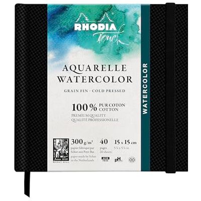 Rhodia 116142C – akvarellanteckningsbok 300 g/m, 100% bomull – finkornig – 15 x 15 cm – 40 sidor – akvarellbok Touch hård anteckningsbok Rhodia 116142C – akvarellanteckningsbok 300 g/m, 100% bomull – finkornig – 15 x 15 cm – 40 sidor – akvarellbok Touch hård anteckningsbok
