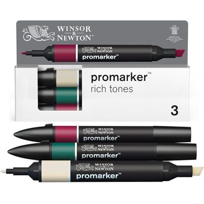 Winsor & Newton 0290191 ProMarker Set Rika toner, 3 layoutmarkörer i en uppsättning, med 2 tips, fina och breda för ritningar, design och layouter Winsor & Newton 0290191 ProMarker Set Rika toner, 3 layoutmarkörer i en uppsättning, med 2 tips, fina och breda för ritningar, design och layouter