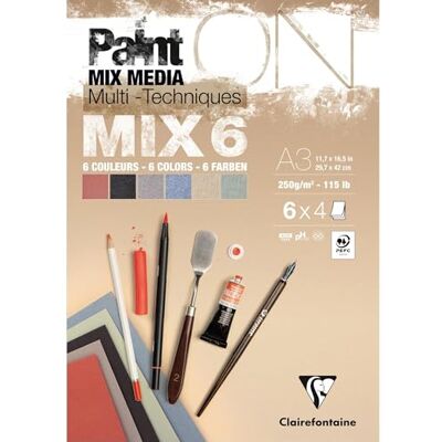 Clairefontaine 976016C Bloc Collé PaintON MIX6 Multi-techniques A3 29,7x42 cm 250g 24 Feuilles Papier Dessin Multi-techniques Assorti de 6 Papiers Clairefontaine 976016C Bloc Collé PaintON MIX6 Multi-techniques A3 29,7x42 cm 250g 24 Feuilles Papier Dessin Multi-techniques Assorti de 6 Papiers
