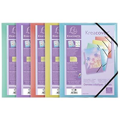 Exacompta Ref. 55279E 1 set med 5 elastiska skjortor med 3 flikar polypropylen Kreacover Pastell Mått 24 x 32 cm för A4 blandade färger, pastellblå, korall, gul, lila, pastellgrön Exacompta Ref. 55279E 1 set med 5 elastiska skjortor med 3 flikar polypropylen Kreacover Pastell Mått 24 x 32 cm för A4 blandade färger, pastellblå, korall, gul, lila, pastellgrön