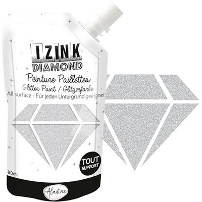 Aladine – Izink Diamond – glitterfärg – ultrakoncentrerad med paljetter – dekoration för alla underlag – gör-det-själv och kreativ fritidsdrickflaska, mjuk 80 ml – silver Aladine – Izink Diamond – glitterfärg – ultrakoncentrerad med paljetter – dekoration för alla underlag – gör-det-själv och kreativ fritidsdrickflaska, mjuk 80 ml – silver
