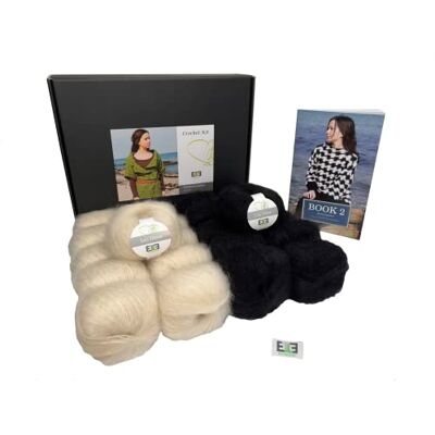 DesignEtte Designett virkat kit norrsken 100 procent rå siden och superbarnmohair medium ecru/svart nr-S-9314 inkluderar garnmönster broschyr och en etikett DesignEtte Designett virkat kit norrsken 100 procent rå siden och superbarnmohair medium ecru/svart nr-S-9314 inkluderar garnmönster broschyr och en etikett