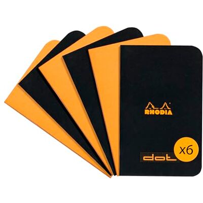 Rhodia 119155AMZC, Förpackning Med 6 Häftade Anteckningsböcker, 7,5 X 12 Cm, Prickig, 48 Sidor, 80 G/M², 2 Blandade Färger (Orange Och Svart) Rhodia 119155AMZC, Förpackning Med 6 Häftade Anteckningsböcker, 7,5 X 12 Cm, Prickig, 48 Sidor, 80 G/M², 2 Blandade Färger (Orange Och Svart)