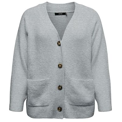 VERO MODA CURVE Vmcboom Ls V-hals knapp cardigan G Cur – plus size, Ljusgrå melange, M VERO MODA CURVE Vmcboom Ls V-hals knapp cardigan G Cur – plus size, Ljusgrå melange, M