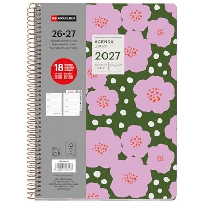 Miquelrius Skolplanerare 18 månader veckovisa från juli 2026 till december 2027, A5+ storlek (15,5 × 21,3 cm), två sidor klistermärken, metallspiral, hårt kartongskydd, spansk-EN-PT, Corollas Miquelrius Skolplanerare 18 månader veckovisa från juli 2026 till december 2027, A5+ storlek (15,5 × 21,3 cm), två sidor klistermärken, metallspiral, hårt kartongskydd, spansk-EN-PT, Corollas