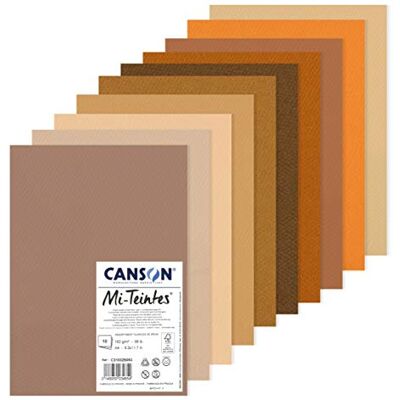 Canson Mi-Teintes färgad ritning 160 gsm A4-papperspaket, dubbelsidig: Vaxkaka och finkorn, 10 bruna färgark, för professionella konstnärer och illustratörer Canson Mi-Teintes färgad ritning 160 gsm A4-papperspaket, dubbelsidig: Vaxkaka och finkorn, 10 bruna färgark, för professionella konstnärer och illustratörer