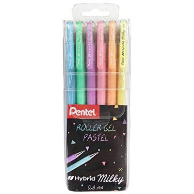 Pentel K108-P Hybrid Milky penna rullande bläck pastell påse x6 färger Pentel K108-P Hybrid Milky penna rullande bläck pastell påse x6 färger