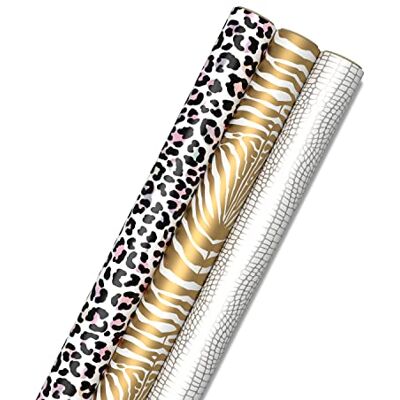 Hallmark Animal Print Wrapping Paper with Cut Lines on Reverse (3-Pack: 85 sq. ft. ttl) for Birthdays, Christmas, Graduations, Valentine's Day, Mother's Day Hallmark Animal Print Wrapping Paper with Cut Lines on Reverse (3-Pack: 85 sq. ft. ttl) for Birthdays, Christmas, Graduations, Valentine's Day, Mother's Day