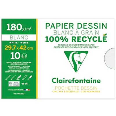 Clairefontaine 96145C Pochette Dessin à Grain 100% recyclé A3 10F 180g Clairefontaine 96145C Pochette Dessin à Grain 100% recyclé A3 10F 180g