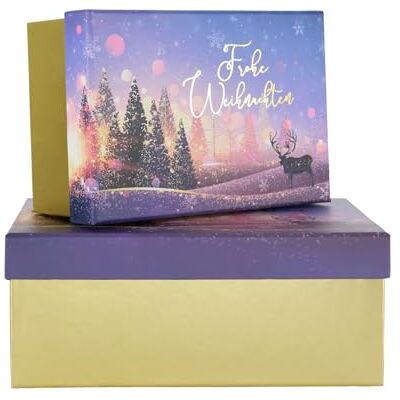 Idena 30494 – Presentbox med lock, 2 stycken i storlekarna 19 x 8 x 13 och 23 x 9 x 15 cm, låda god jul i guld och lila Idena 30494 – Presentbox med lock, 2 stycken i storlekarna 19 x 8 x 13 och 23 x 9 x 15 cm, låda god jul i guld och lila
