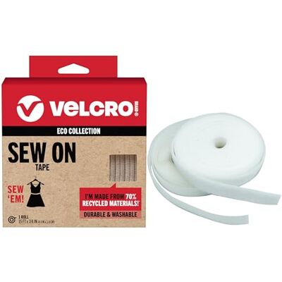 VELCRO Brand ECO Collection Icke-självhäftande tejp för sömnad av kläder och tyger anpassad längd för sömnad 4,6 m x 1,9 cm rulle vit VELCRO Brand ECO Collection Icke-självhäftande tejp för sömnad av kläder och tyger anpassad längd för sömnad 4,6 m x 1,9 cm rulle vit