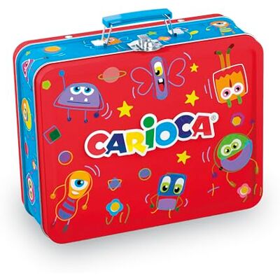 CARIOCA Color Box Tvättbara markörer för barn, röd plåtlåda, set med fina spetspennor och grova spetsar med målaralbum, 100 st pennor CARIOCA Color Box Tvättbara markörer för barn, röd plåtlåda, set med fina spetspennor och grova spetsar med målaralbum, 100 st pennor
