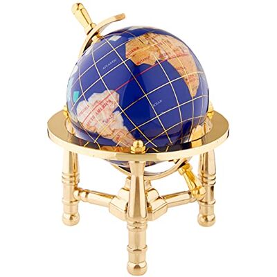 ART Unik konst 15 cm av blå lapis hav mini bord topp ädelsten världsglob med guldstativ ART Unik konst 15 cm av blå lapis hav mini bord topp ädelsten världsglob med guldstativ