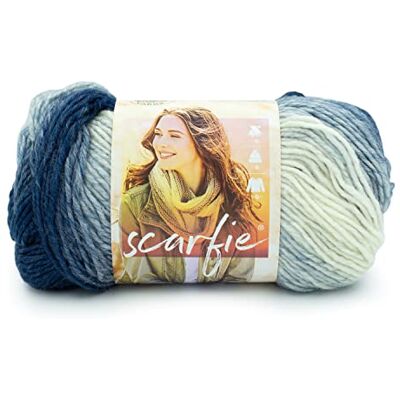 Lion Brand Yarn Company Lion Brand Yarn Scarfie Garn, 1-pack, blå/gräddvit Lion Brand Yarn Company Lion Brand Yarn Scarfie Garn, 1-pack, blå/gräddvit