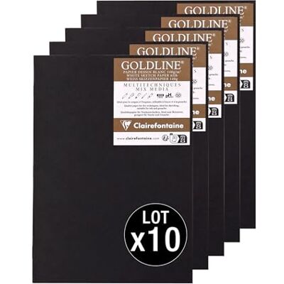 Clairefontaine 975524Cpack En uppsättning med 10 Goldline sydda anteckningsböcker 20 ark vitt ritpapper A5 14,8 x 21 cm 140 g porträttformat svarta mjuka omslag Clairefontaine 975524Cpack En uppsättning med 10 Goldline sydda anteckningsböcker 20 ark vitt ritpapper A5 14,8 x 21 cm 140 g porträttformat svarta mjuka omslag