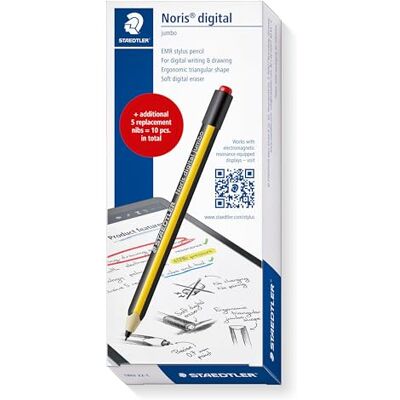 STAEDTLER Noris Digital Jumbo Stylus-set med 5 reservspetsar – Surfplattstift för EMR-skärmar, 0,7 mm spets, 4 096 trycknivåer, ergonomisk trekantform 180J 22-1X STAEDTLER Noris Digital Jumbo Stylus-set med 5 reservspetsar – Surfplattstift för EMR-skärmar, 0,7 mm spets, 4 096 trycknivåer, ergonomisk trekantform 180J 22-1X
